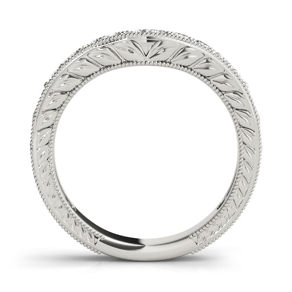 Antique Milgrain Curved Wedding Band (1/4 ct. tw.), Side view in white gold or platinum