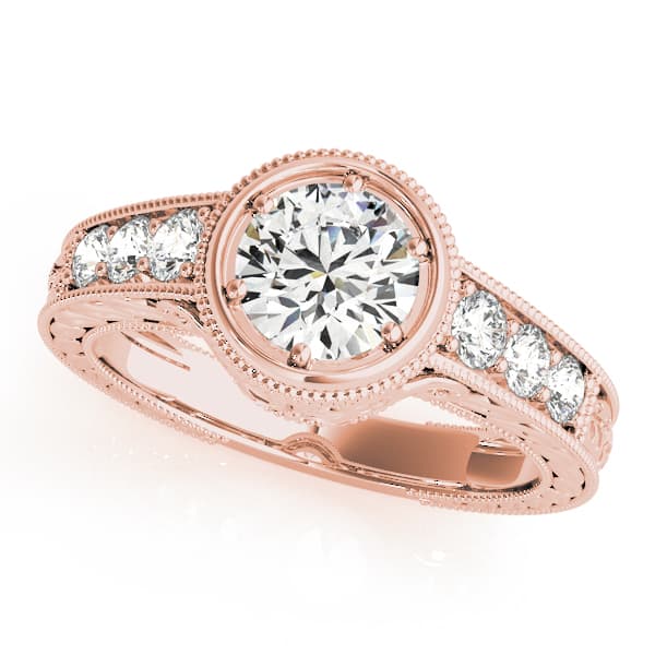 Antique Style Filigree Milgrain Engagement Ring, style 82958, Front view in rose gold