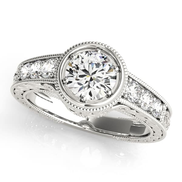 Antique Style Filigree Milgrain Engagement Rings — style 82958 in 10k White Gold