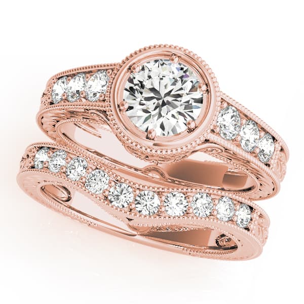 Antique Style Filigree Milgrain Engagement Ring, style 82958, On hand view in rose gold