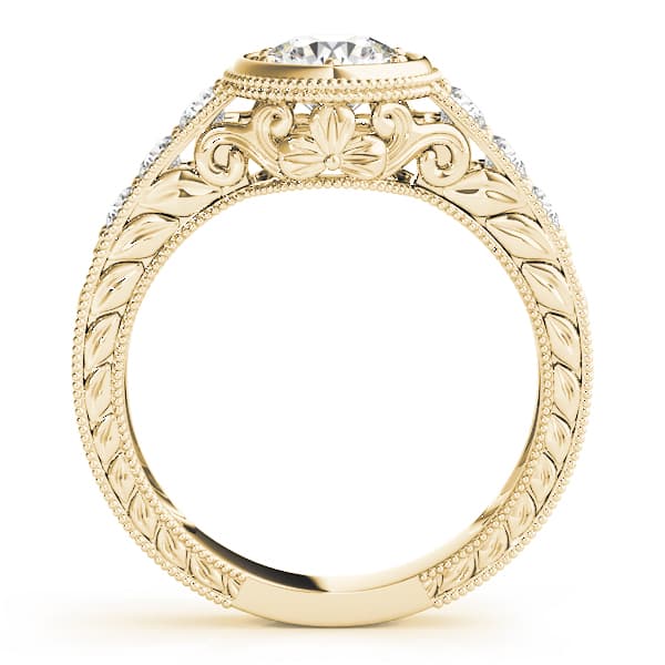 Antique Style Filigree Milgrain Engagement Ring, style 82958, Side view in yellow gold