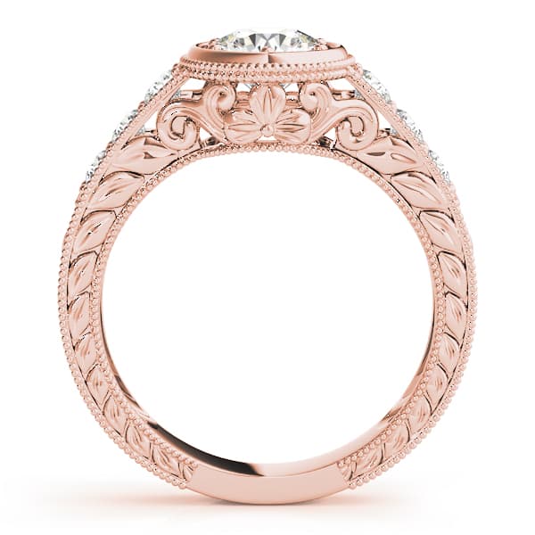 Antique Style Filigree Milgrain Engagement Ring, style 82958, Side view in rose gold