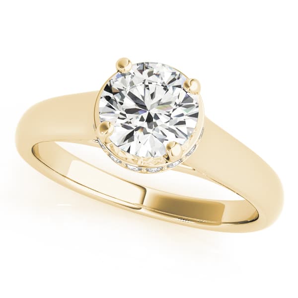 Solitaire Hidden Halo Trellis Engagement Ring, style 82960, Front view in yellow gold