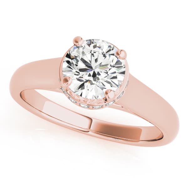 Solitaire Hidden Halo Trellis Engagement Ring, style 82960, Front view in rose gold