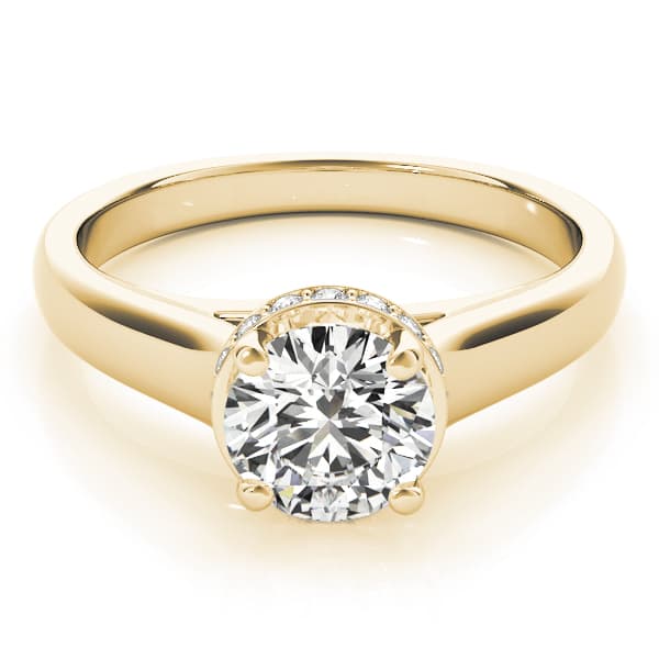 Solitaire Hidden Halo Trellis Engagement Ring, style 82960, On hand view in yellow gold