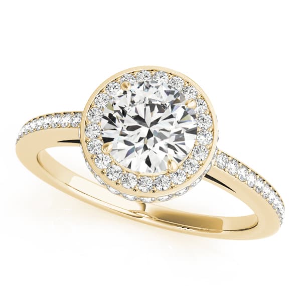 Single Row Prong Halo Engagement Ring, style 82964, Front view in yellow gold