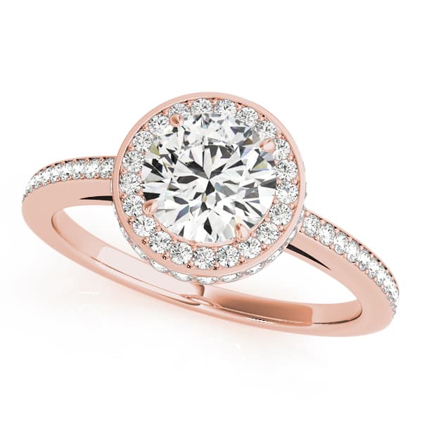 Single Row Prong Halo Engagement Ring, style 82964, Front view in rose gold