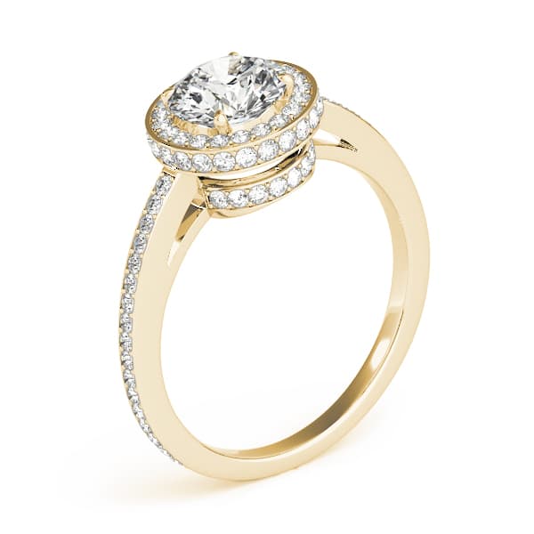 Single Row Prong Halo Engagement Ring, style 82964, Angle view in yellow gold