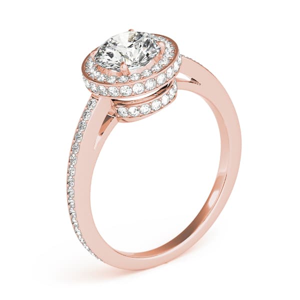 Single Row Prong Halo Engagement Ring, style 82964, Angle view in rose gold
