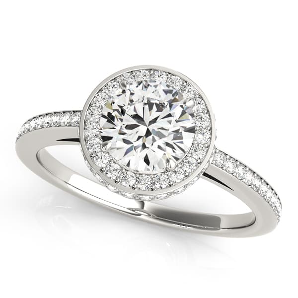 Single Row Prong Halo Engagement Rings — style 82964 in 10k White Gold