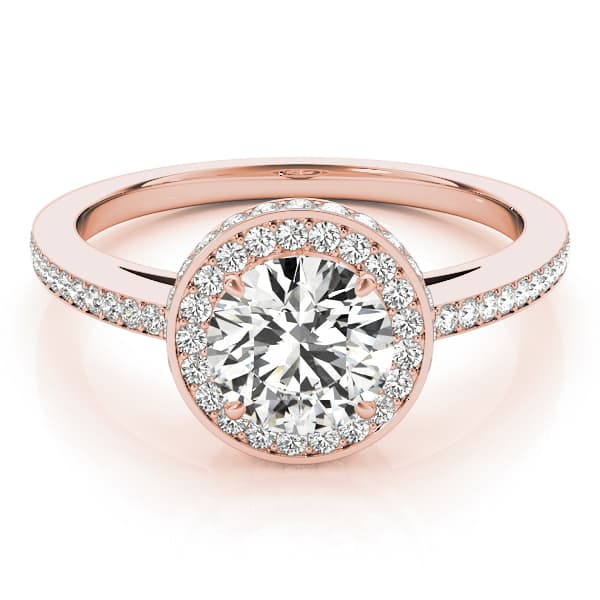 Single Row Prong Halo Engagement Ring, style 82964, On hand view in rose gold