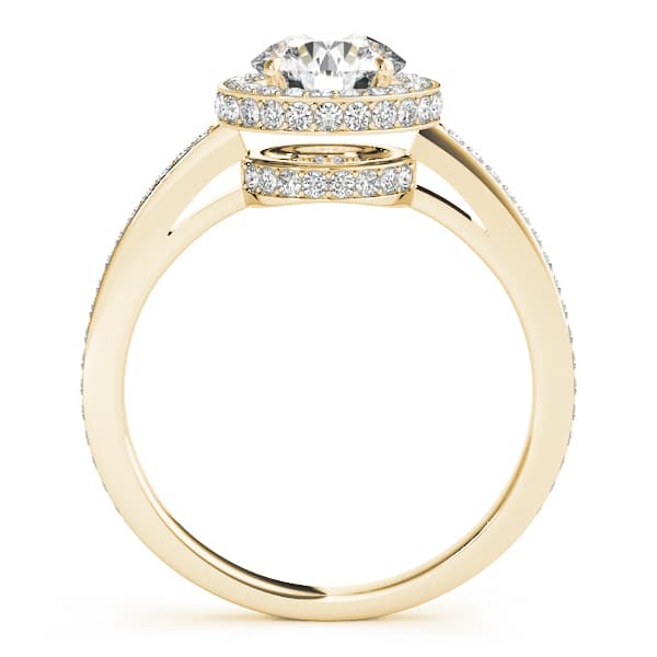 Single Row Prong Halo Engagement Ring, style 82964, Side view in yellow gold