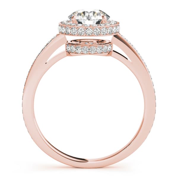 Single Row Prong Halo Engagement Ring, style 82964, Side view in rose gold