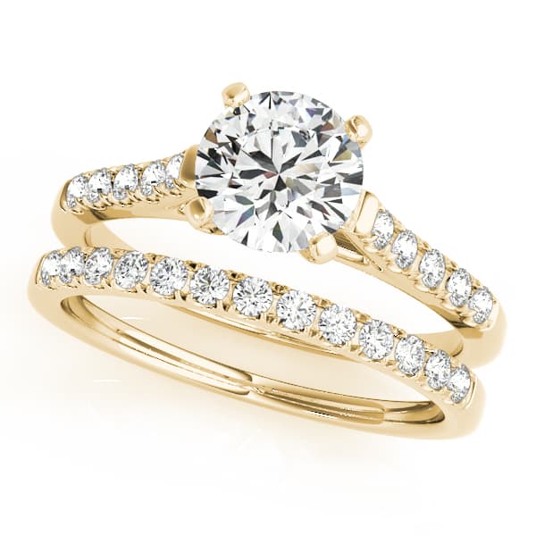 Single Row Split-Prong Cathedral Engagement Ring, style 83090, On hand view in yellow gold