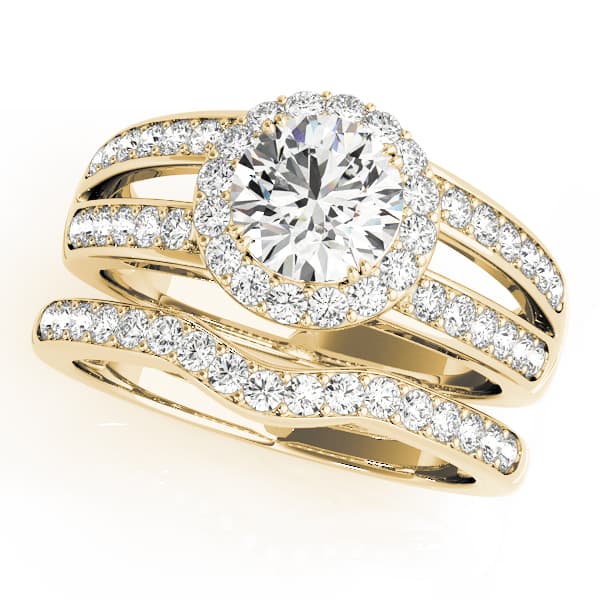 Halo Round Engagement Ring, style 83195, On hand view in yellow gold