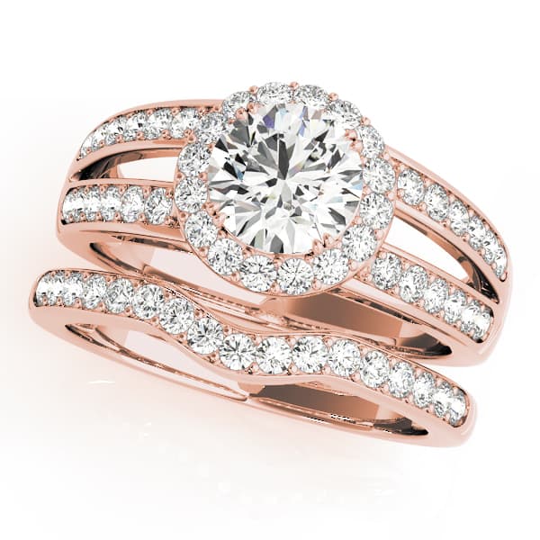 Halo Round Engagement Ring, style 83195, On hand view in rose gold