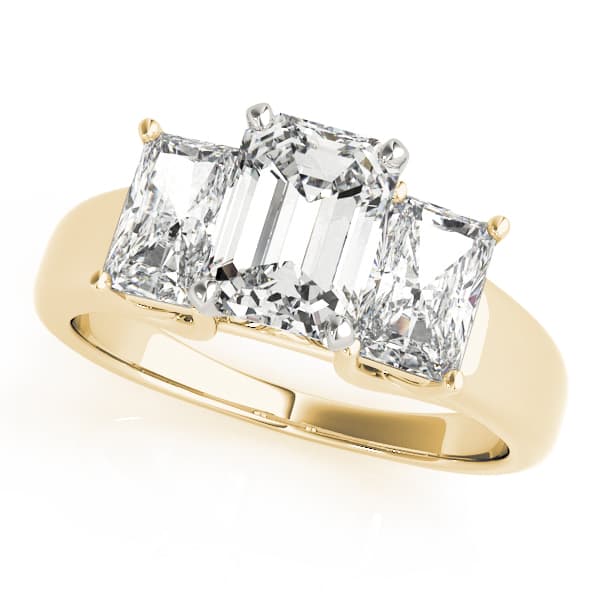 3-Stone Emerald Cut Trellis Engagement Ring, style 83232, Front view in yellow gold
