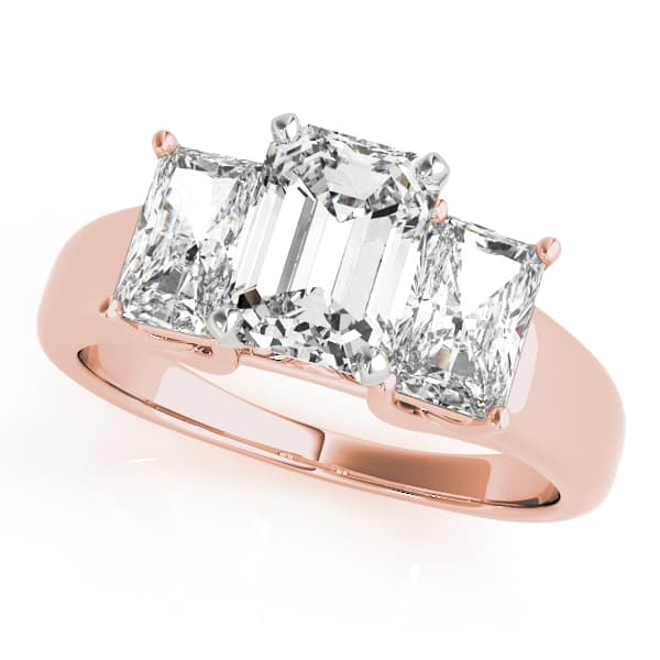 3-Stone Emerald Cut Trellis Engagement Ring, style 83232, Front view in rose gold