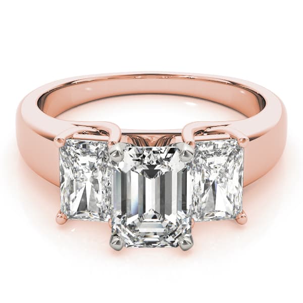 3-Stone Emerald Cut Trellis Engagement Ring, style 83232, On hand view in rose gold