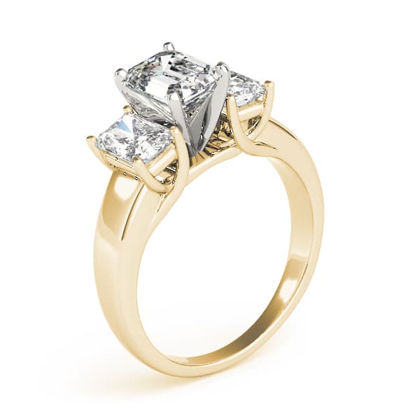 3-Stone Emerald Cut Trellis Engagement Ring, style 83232, Top view in yellow gold