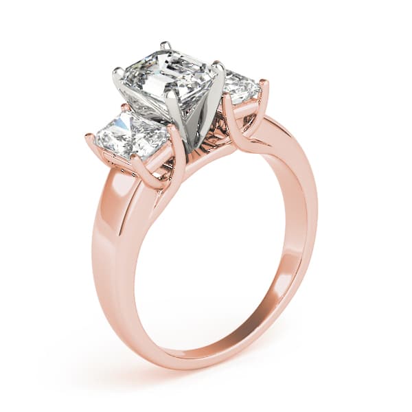 3-Stone Emerald Cut Trellis Engagement Ring, style 83232, Top view in rose gold