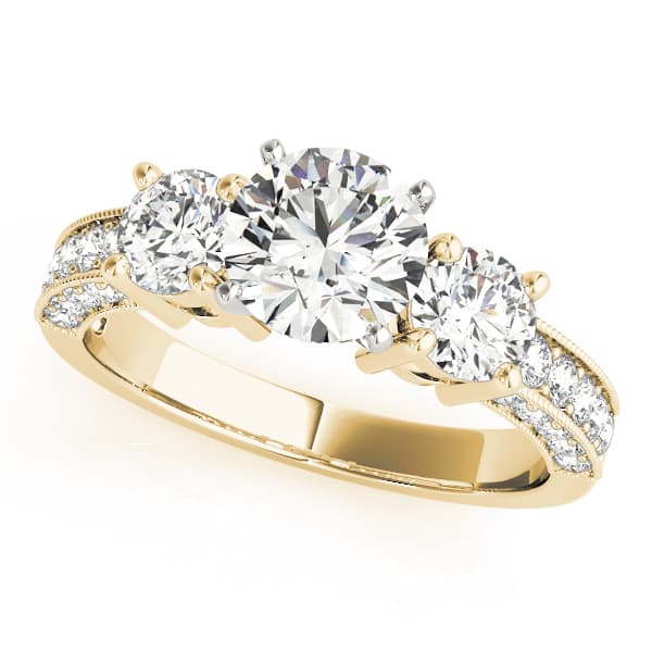 3-Stone Prong Set Engagement Ring, style 83237, Front view in yellow gold