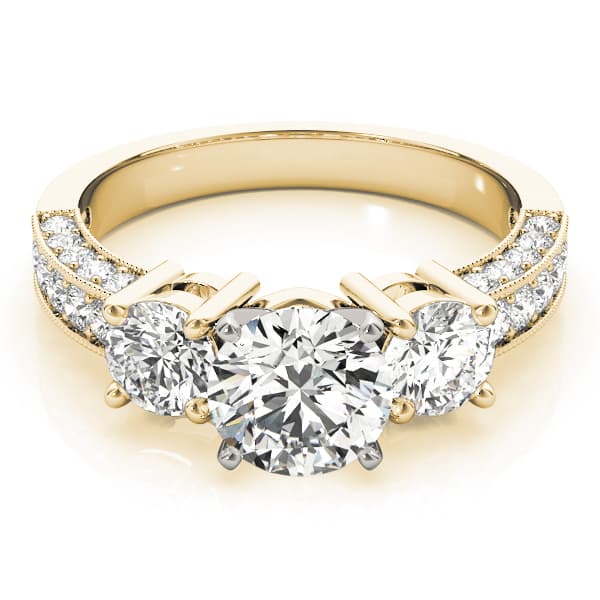 3-Stone Prong Set Engagement Ring, style 83237, On hand view in yellow gold