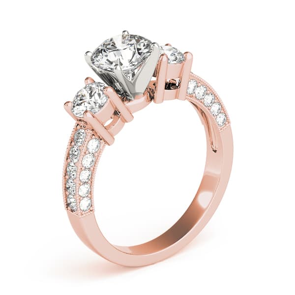3-Stone Prong Set Engagement Ring, style 83237, Top view in rose gold
