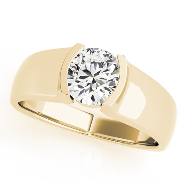 Half Bezel Solitaire Engagement Ring, style 83242, Front view in yellow gold
