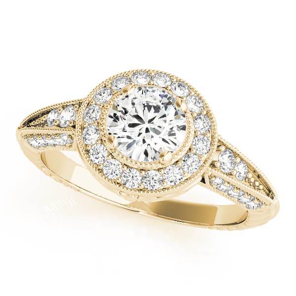 Vintage Inspired Milgrain Round Halo Engagement Ring, style 83267, Front view in yellow gold