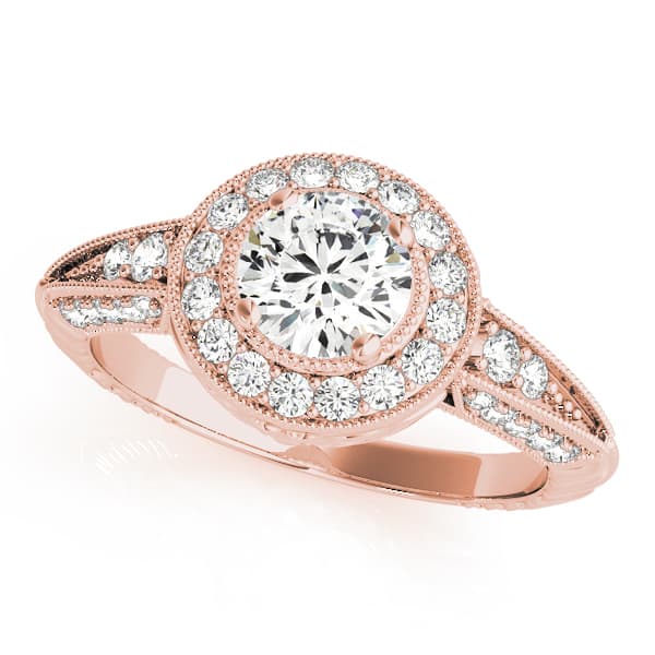 Vintage Inspired Milgrain Round Halo Engagement Ring, style 83267, Front view in rose gold