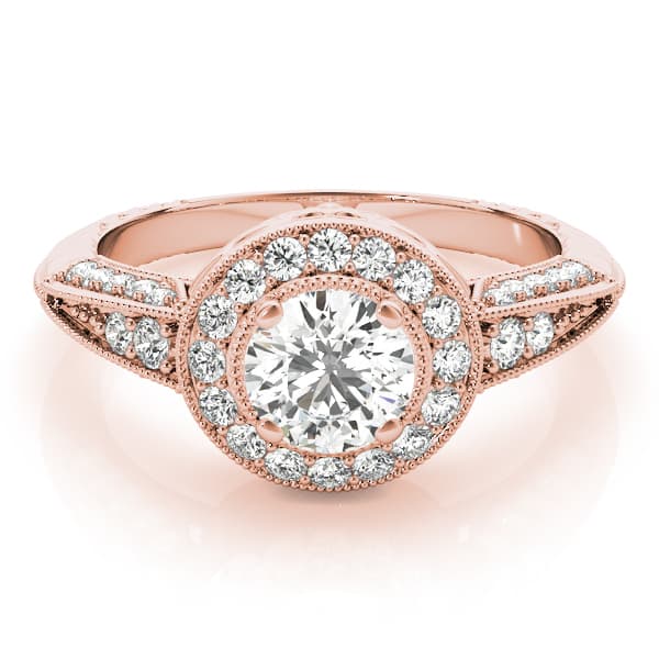 Vintage Inspired Milgrain Round Halo Engagement Ring, style 83267, On hand view in rose gold