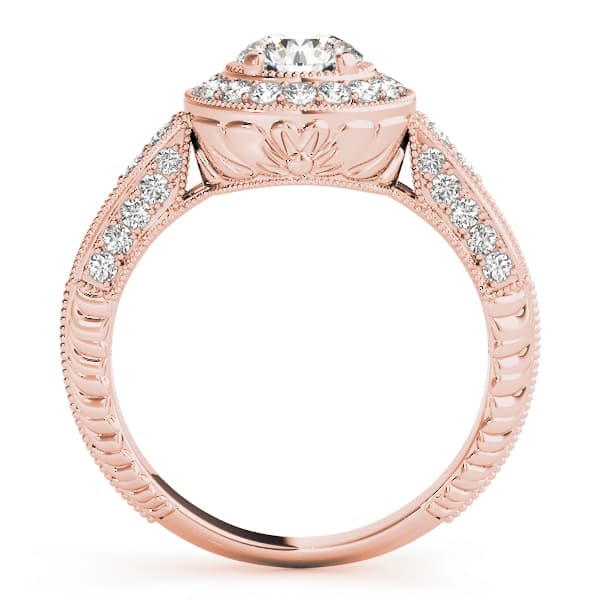 Vintage Inspired Milgrain Round Halo Engagement Ring, style 83267, Side view in rose gold