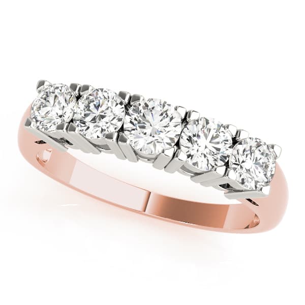 5-Stone Prong Set Wedding Bands (0.96 ct. tw.), Front view in rose gold