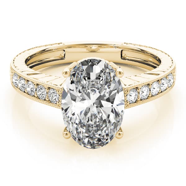 Vintage-Inspired Milgrain Engagement Ring, style 83285, On hand view in yellow gold