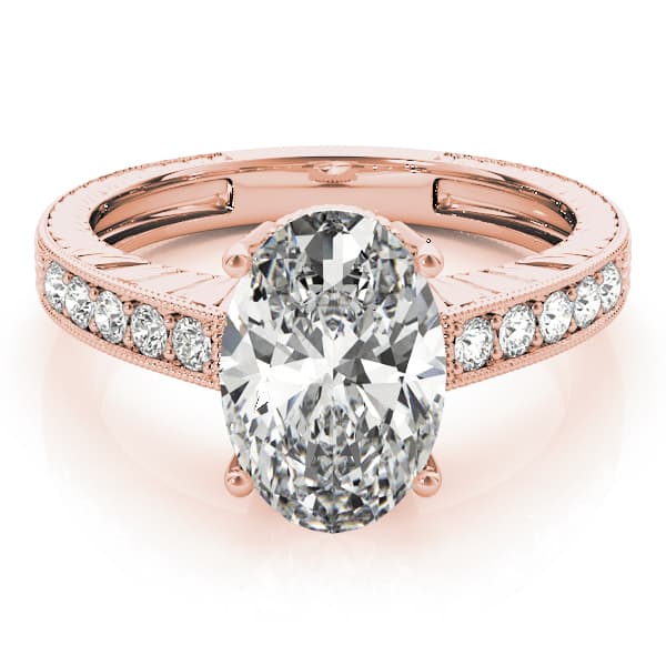 Vintage-Inspired Milgrain Engagement Ring, style 83285, On hand view in rose gold
