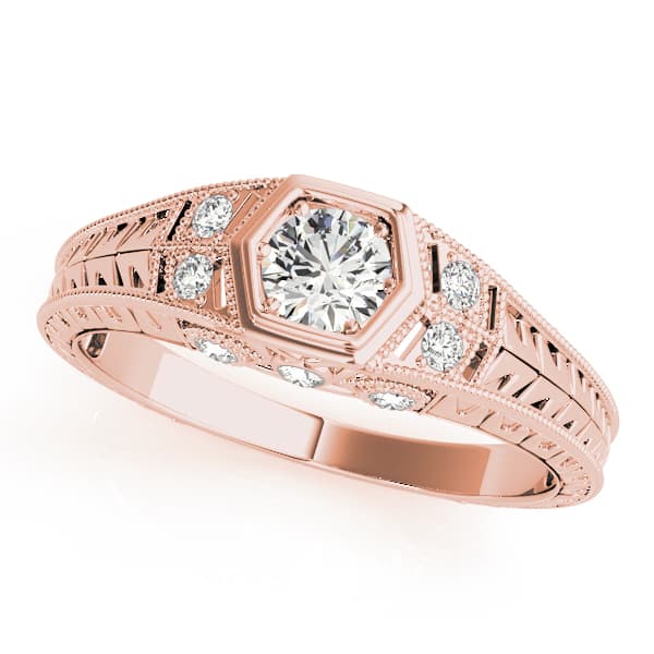 Vintage-Inspired Round Engagement Ring, style 83292, Front view in rose gold