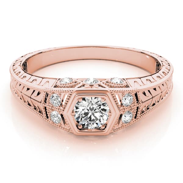 Vintage-Inspired Round Engagement Ring, style 83292, On hand view in rose gold