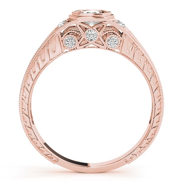 Vintage-Inspired Round Engagement Ring, style 83292, Side view in rose gold