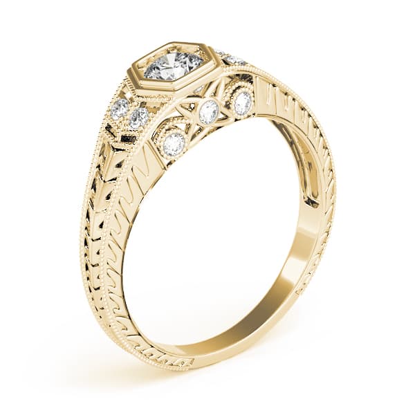Vintage-Inspired Round Engagement Ring, style 83292, Top view in yellow gold