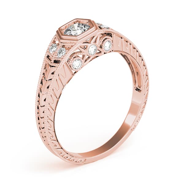 Vintage-Inspired Round Engagement Ring, style 83292, Top view in rose gold