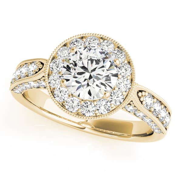 Halo Round Engagement Ring, style 83315, Front view in yellow gold