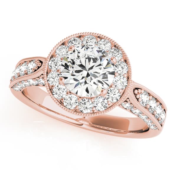 Halo Round Engagement Ring, style 83315, Front view in rose gold