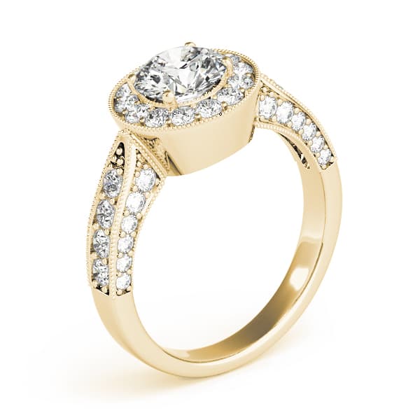 Halo Round Engagement Ring, style 83315, Angle view in yellow gold
