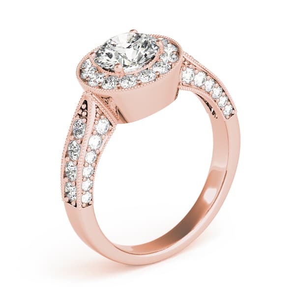 Halo Round Engagement Ring, style 83315, Angle view in rose gold