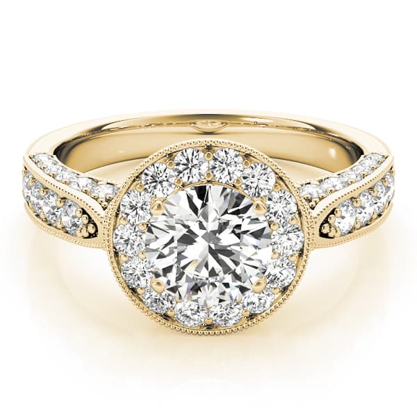 Halo Round Engagement Ring, style 83315, On hand view in yellow gold