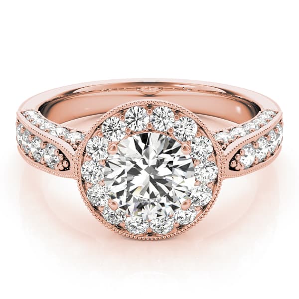 Halo Round Engagement Ring, style 83315, On hand view in rose gold