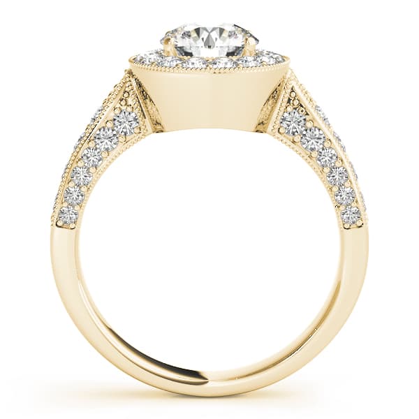 Halo Round Engagement Ring, style 83315, Side view in yellow gold