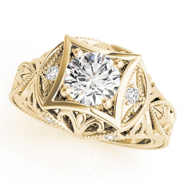 Vintage Inspired Engraved Milgrain Engagement Ring, style 83320, Front view in yellow gold