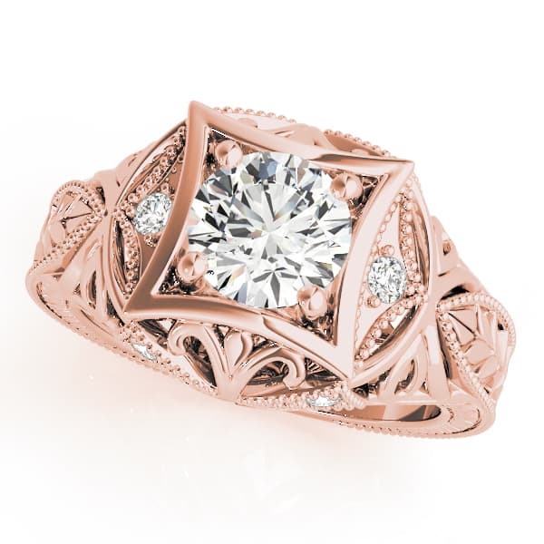 Vintage Inspired Engraved Milgrain Engagement Ring, style 83320, Front view in rose gold